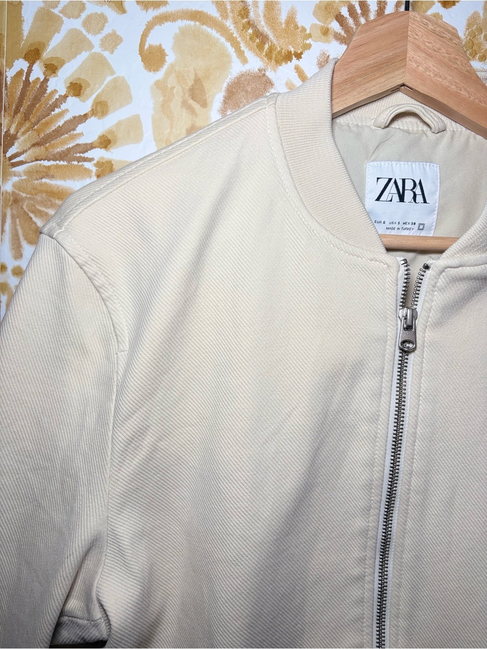 Zara Cream Textured Bomber Jacket | Zip Front | Minimalist Quiet Luxury | Size S - Picture 6 of 11